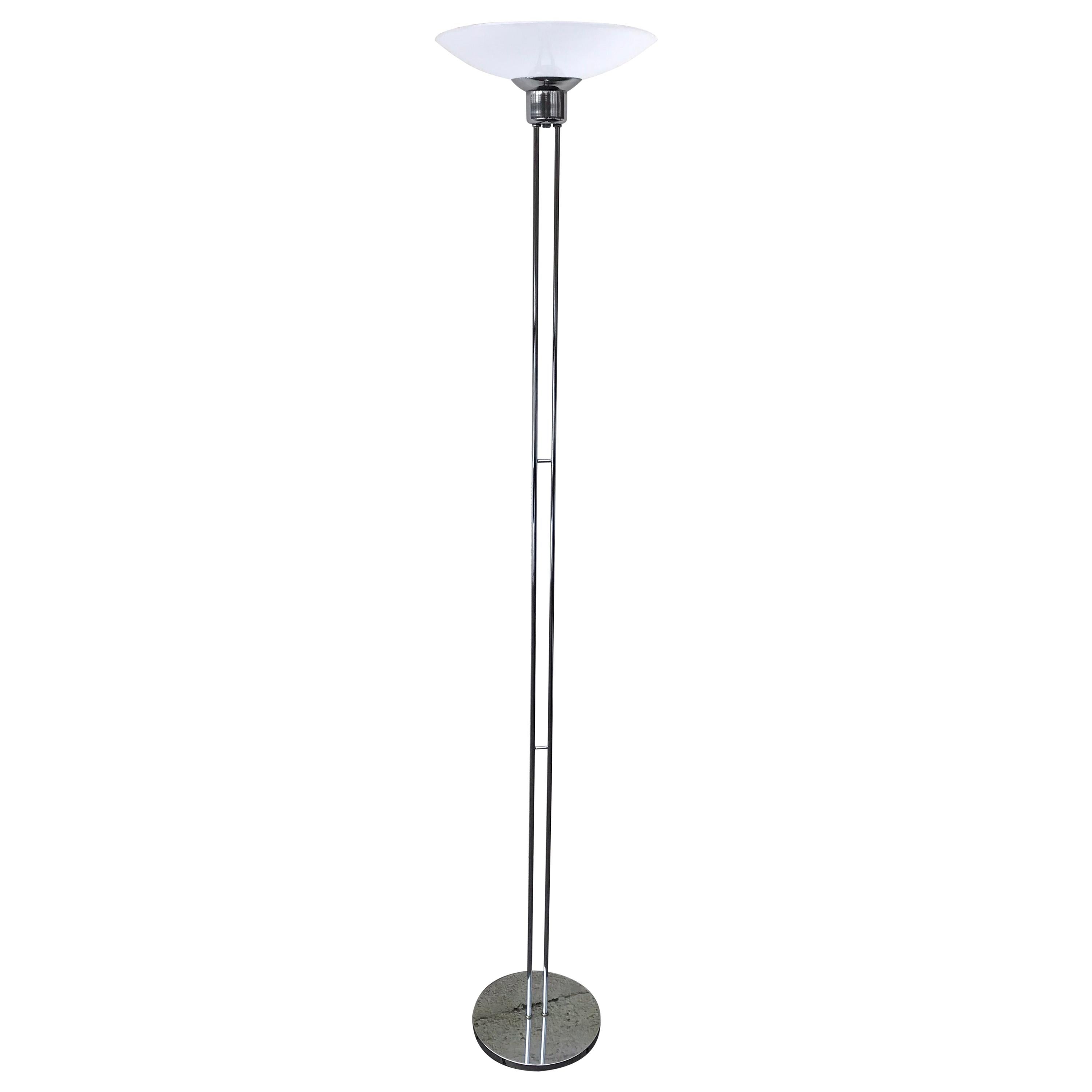 Mid-Century Modern Chrome Floor Lamp with Milk Glass Diffuser, 1970’s For Sale