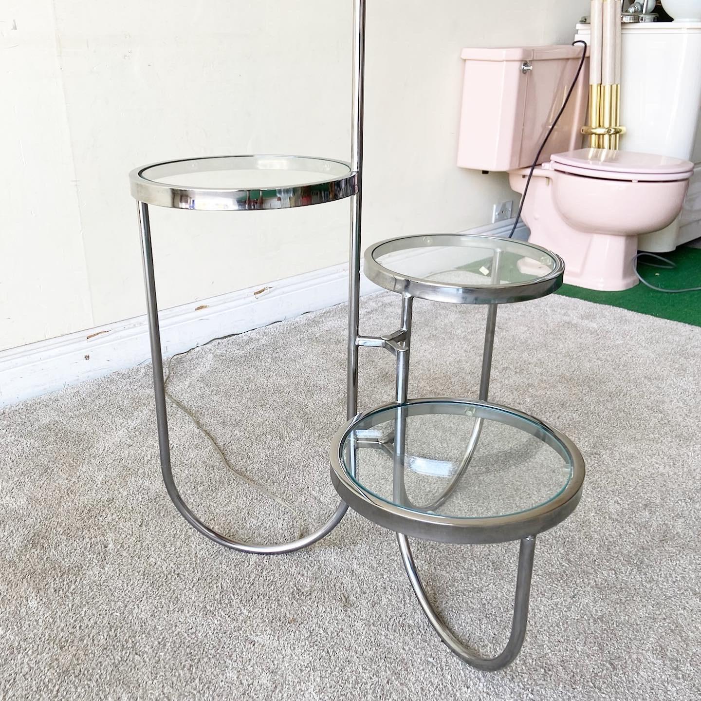 Mid-Century Modern Chrome Floor Lamp with Three Tier Table 2