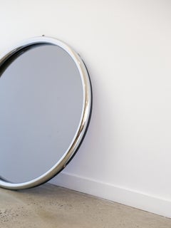 Mid Century Modern Chrome Frame Round Wall Mirror