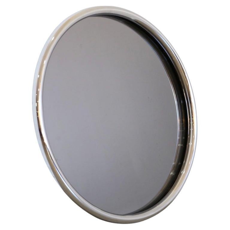 Miroir mural rond à cadre chromé de style moderne du milieu du siècle