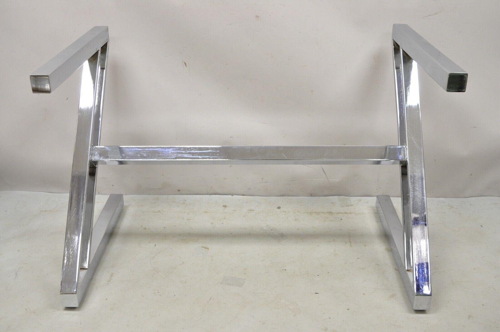 Mid-Century Modern Chrome Frame Z Shaped Metal Desk Dining Table Base.
Item features a unique Z-form, chrome finish, stretcher base, great to add a glass or stone top. circa Late 20th century. Measurements: 28