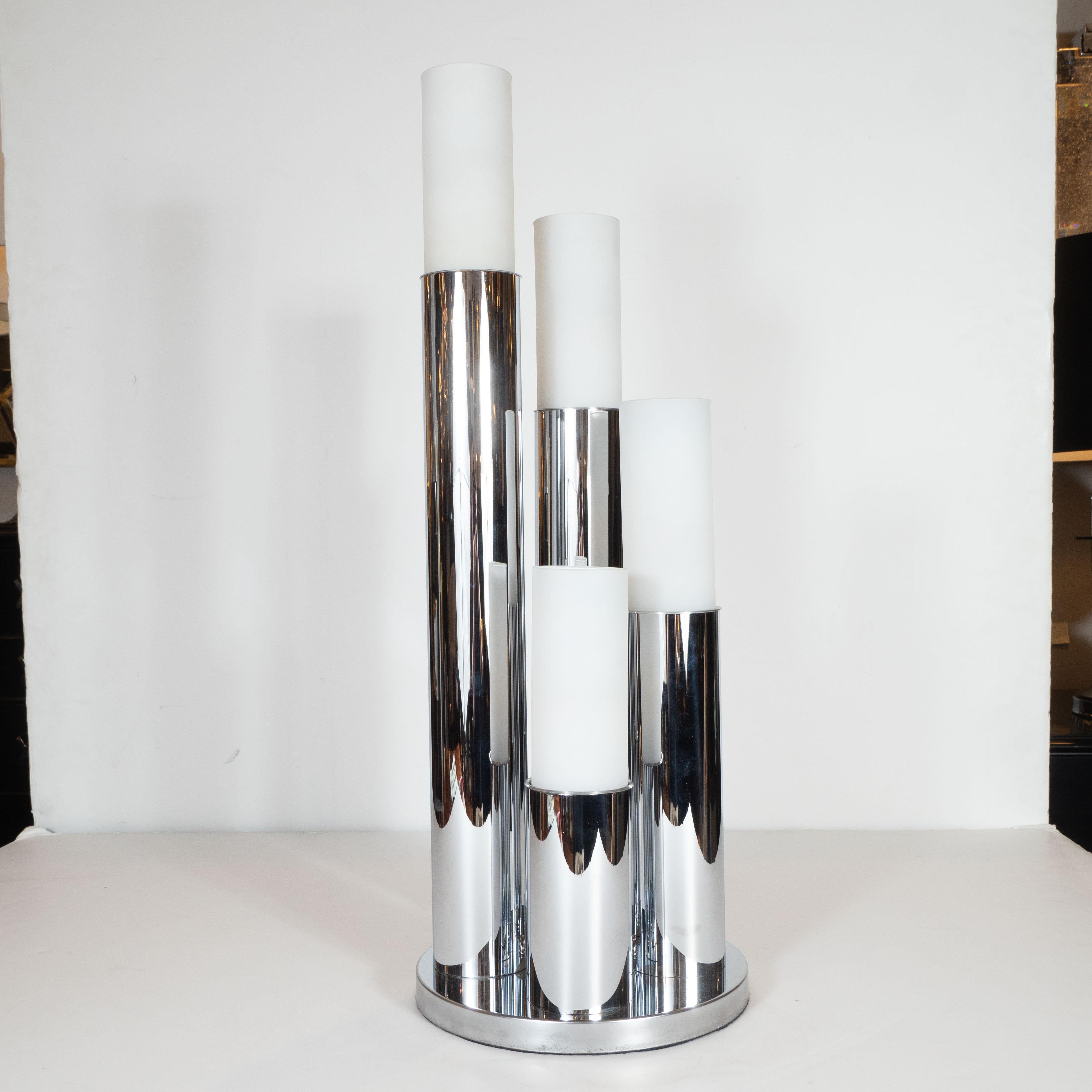 Modernes Deckenfluter/Tischlampe aus Chrom und Milchglas aus der Mitte des Jahrhunderts (Moderne der Mitte des Jahrhunderts) im Angebot