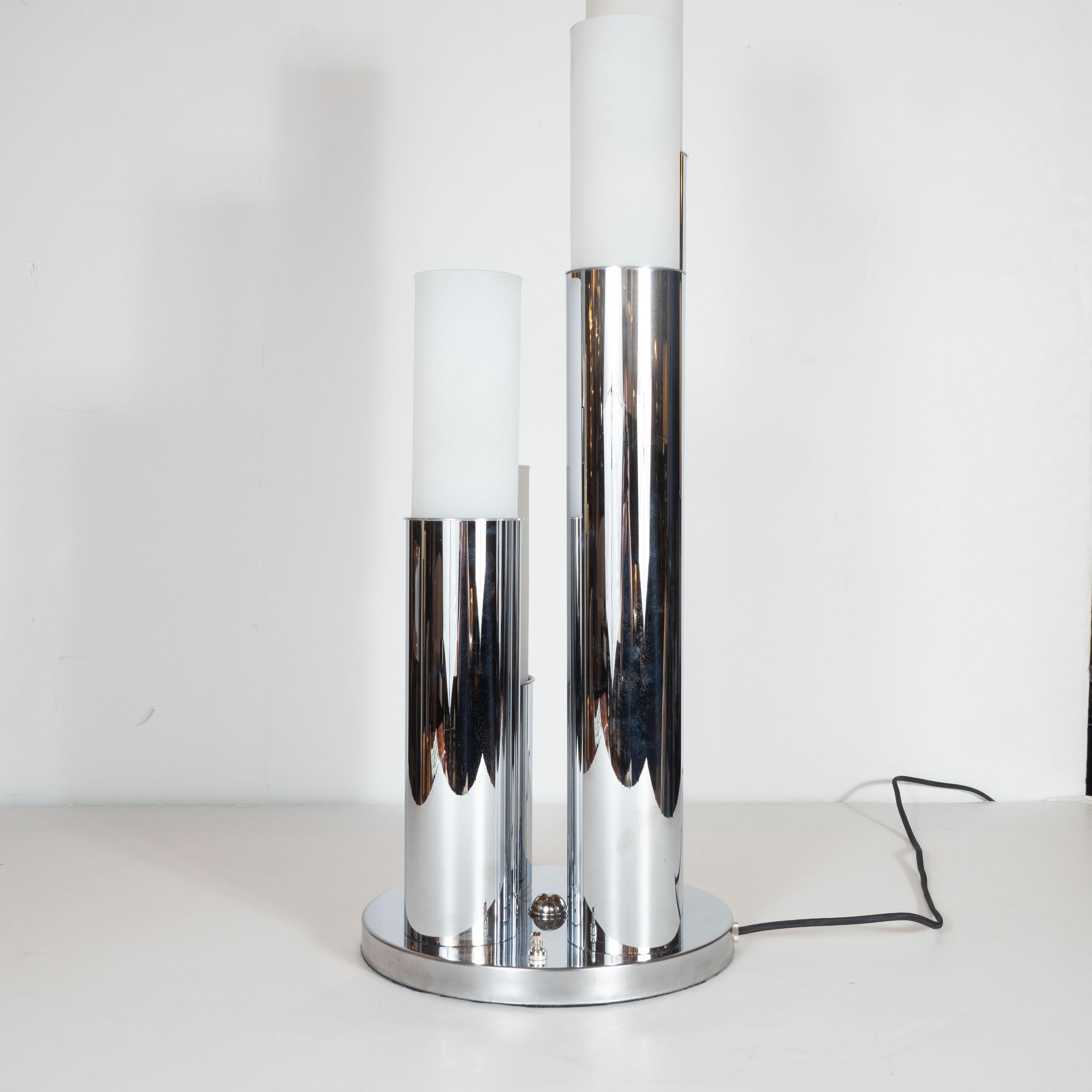 Mid-Century Modern Chrome and Frosted Glass Staggered Uplight/ Table Lamp For Sale 1
