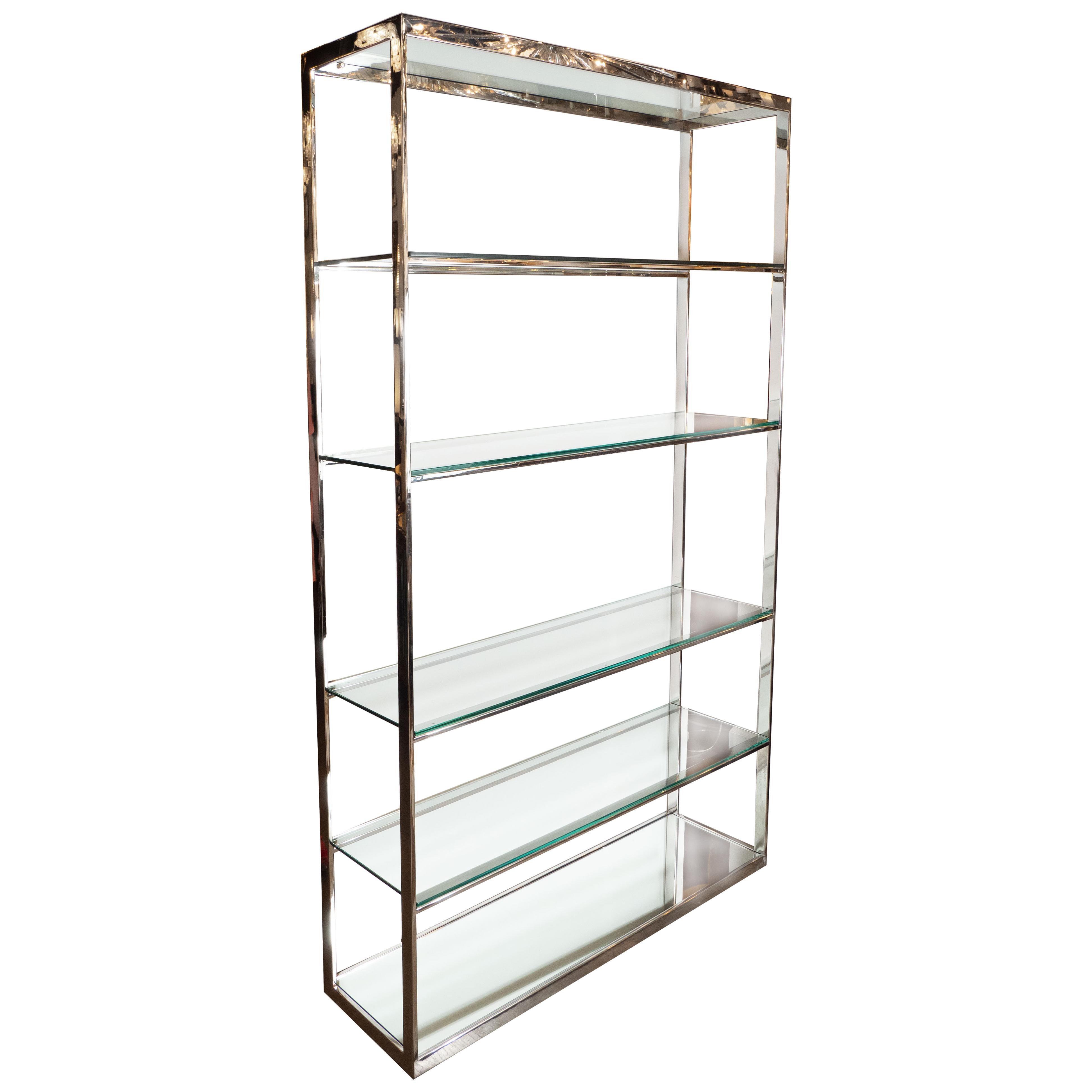 American Mid-Century Modern Chrome, Glass, and Mirror Étagère For Sale