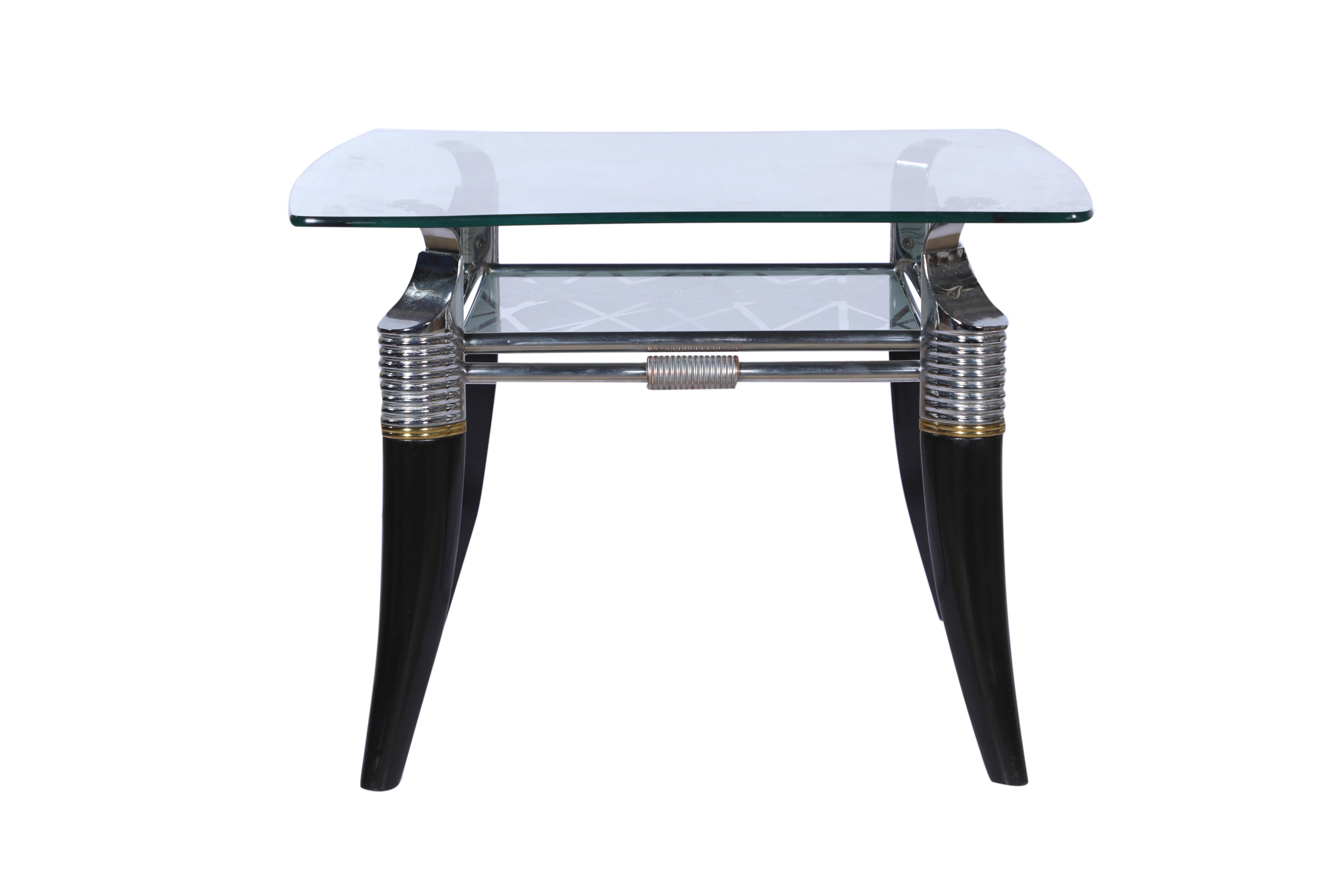 Mid-Century Modern Chrome, Glass and Wood Coffee or Side Table In Good Condition For Sale In Nantucket, MA
