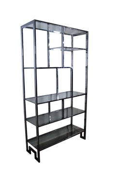Mid-Century Modern Chrome & Glass Baughman Style Greek Key Etagere