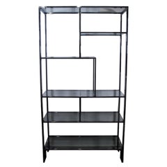 Mid-Century Modern Chrome & Glass Baughman Style Greek Key Etagere