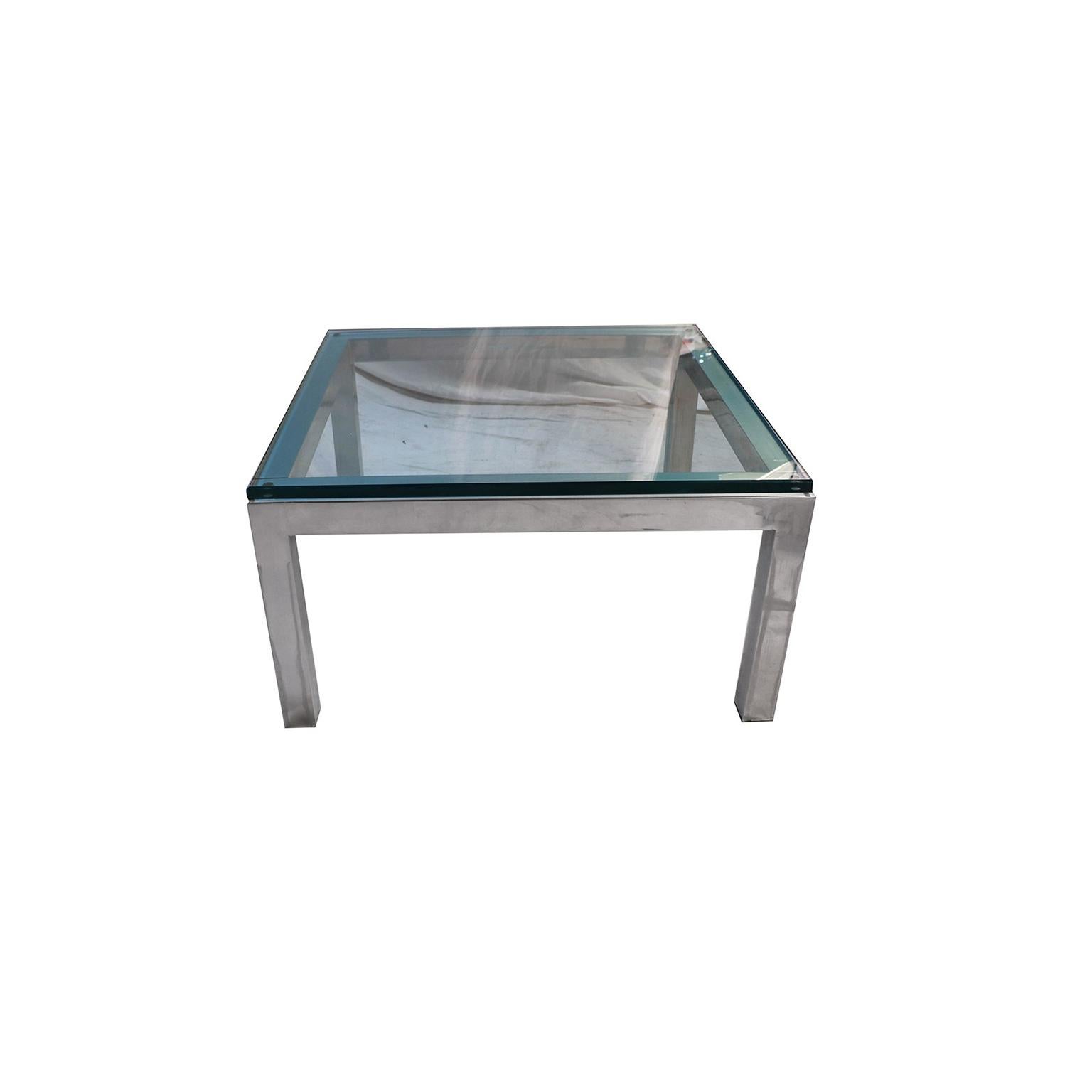 American Mid-Century Modern Chrome and Glass Coffee Table Milo Baughman Style For Sale
