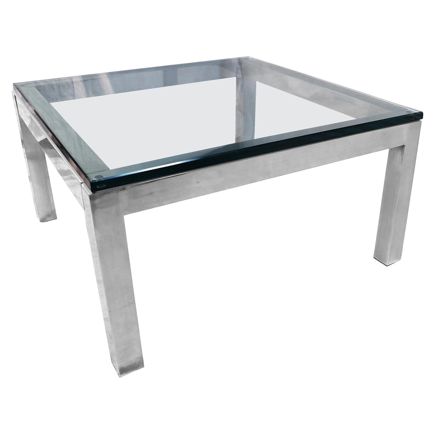 Mid-Century Modern Chrome and Glass Coffee Table Milo Baughman Style For Sale