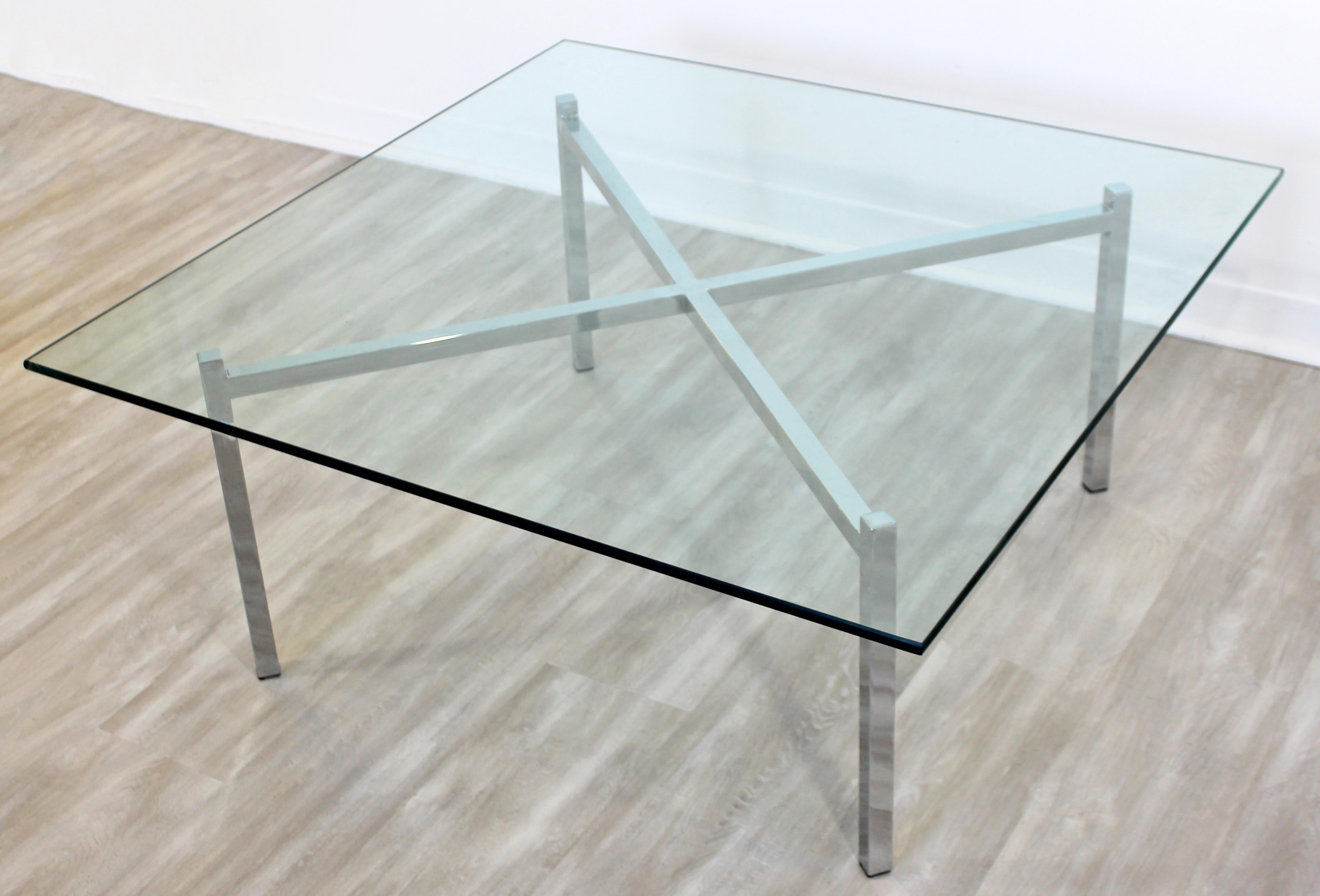 Mid-Century Modern Chrome Glass Coffee Table X-Base Bennett Mies Barcelona Style In Good Condition In Keego Harbor, MI