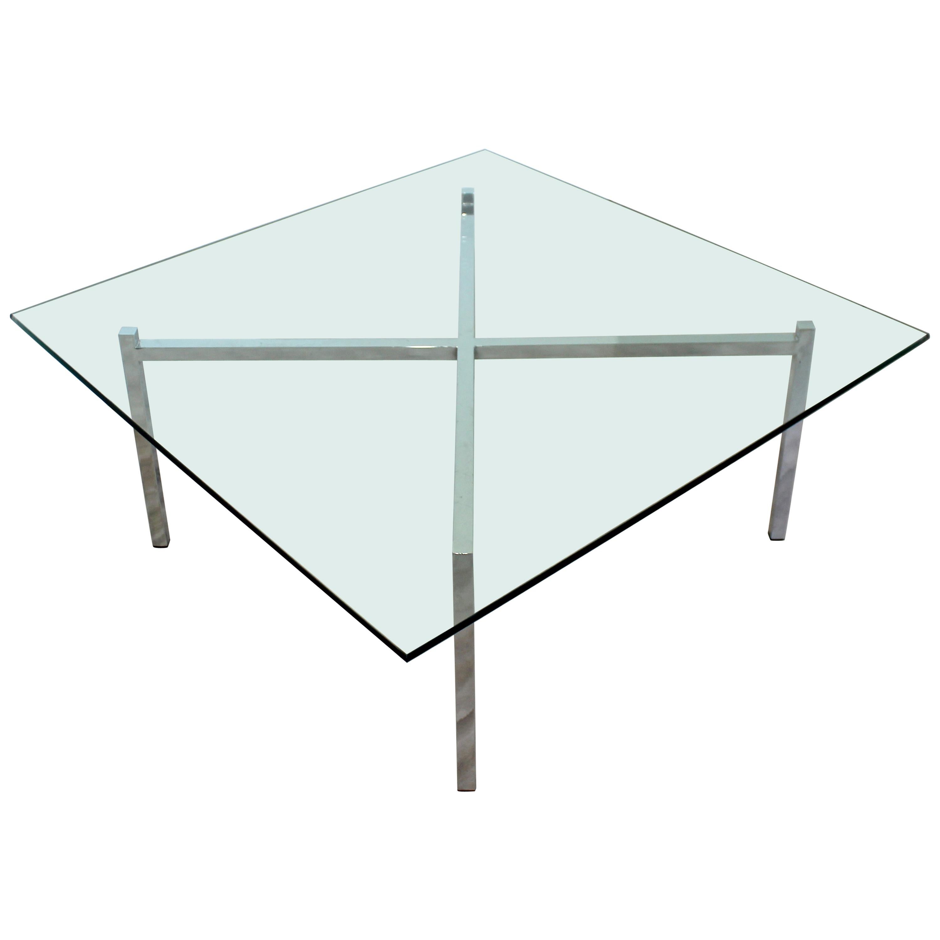 Mid-Century Modern Chrome Glass Coffee Table X-Base Bennett Mies Barcelona Style
