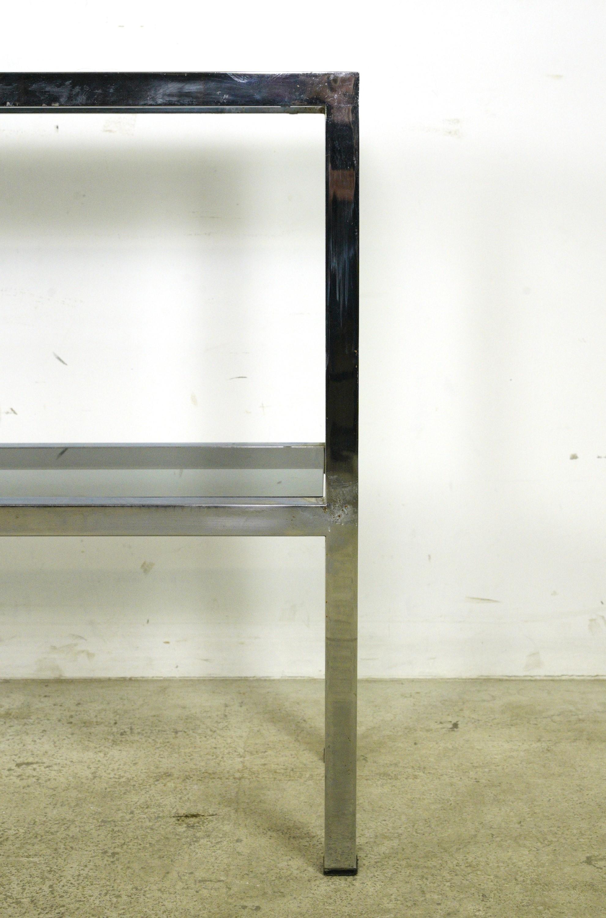 European Mid-Century Modern Chrome Glass Console Table