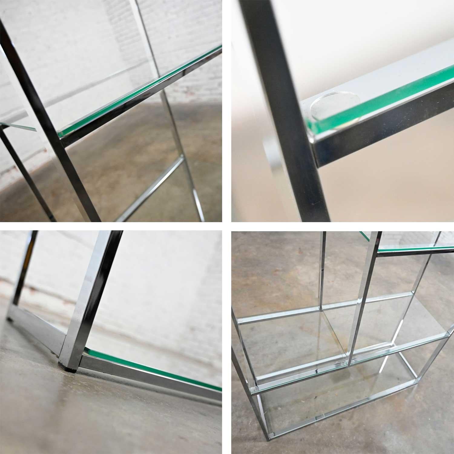 Mid-Century Modern Chrome & Glass Etagere Mondrian Style Shelf Placement For Sale 9