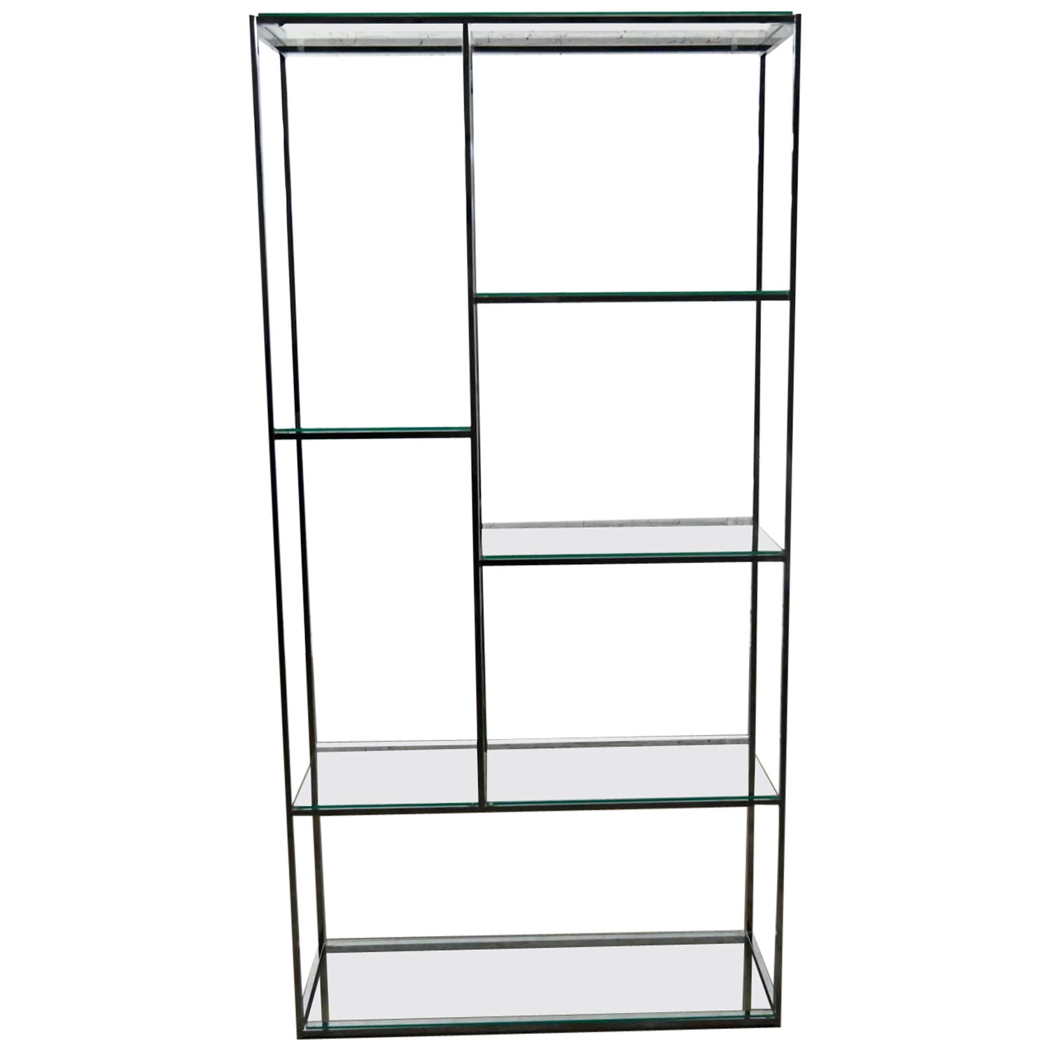 Mid-Century Modern Chrome & Glass Etagere Mondrian Style Shelf Placement