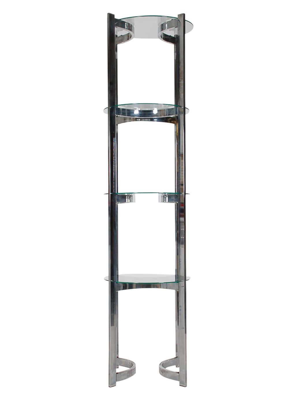 American Mid-Century Modern Chrome and Glass Étagère Shelving Unit after Milo Baughman