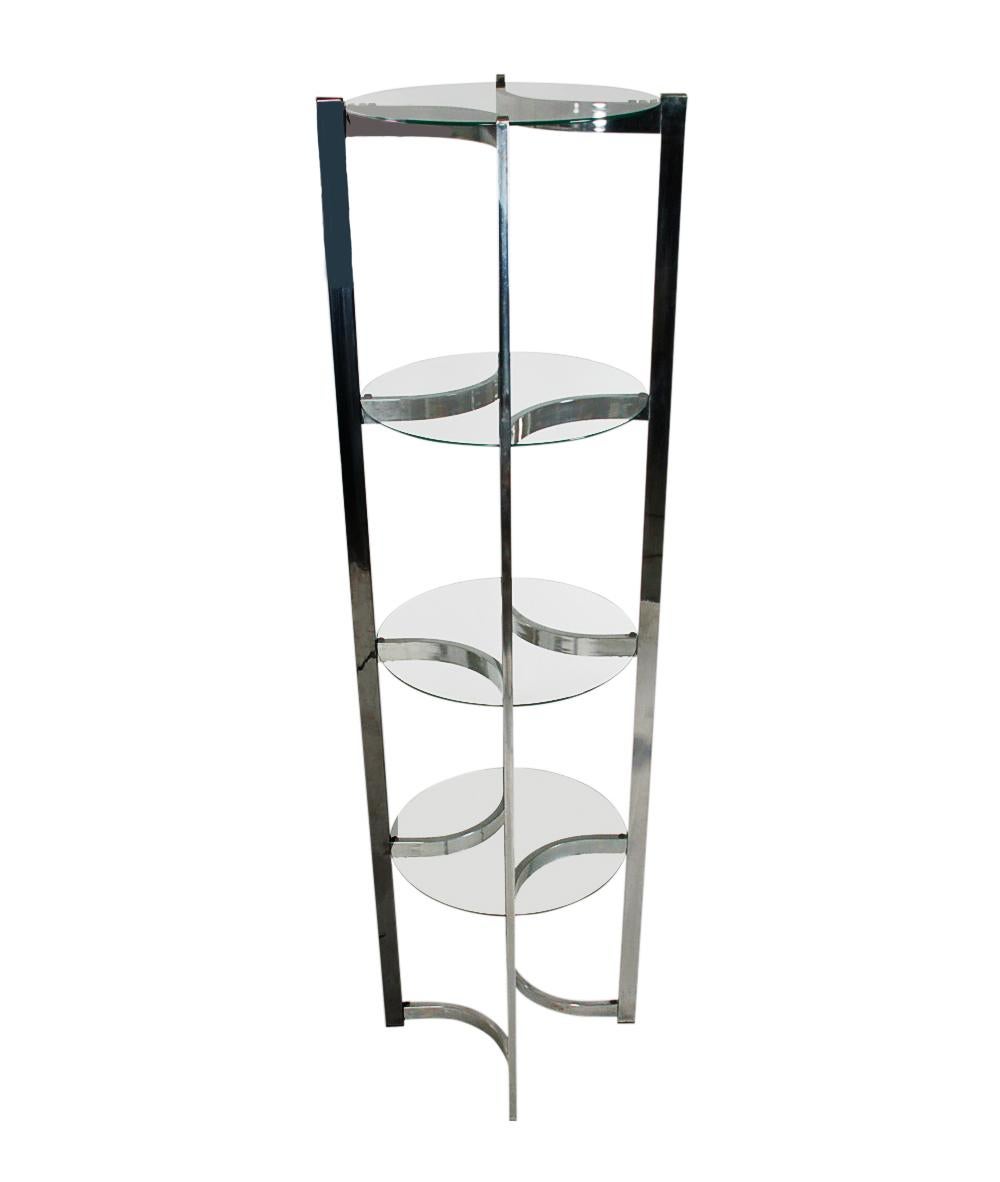 Mid-Century Modern Chrome and Glass Étagère Shelving Unit after Milo Baughman In Good Condition In Philadelphia, PA
