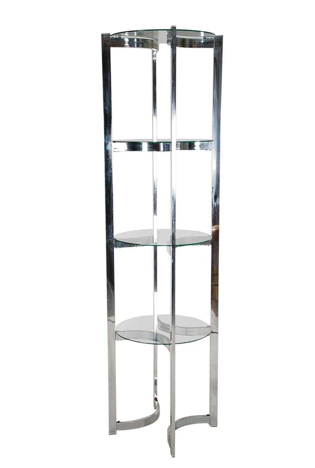 Late 20th Century Mid-Century Modern Chrome and Glass Étagère Shelving Unit after Milo Baughman