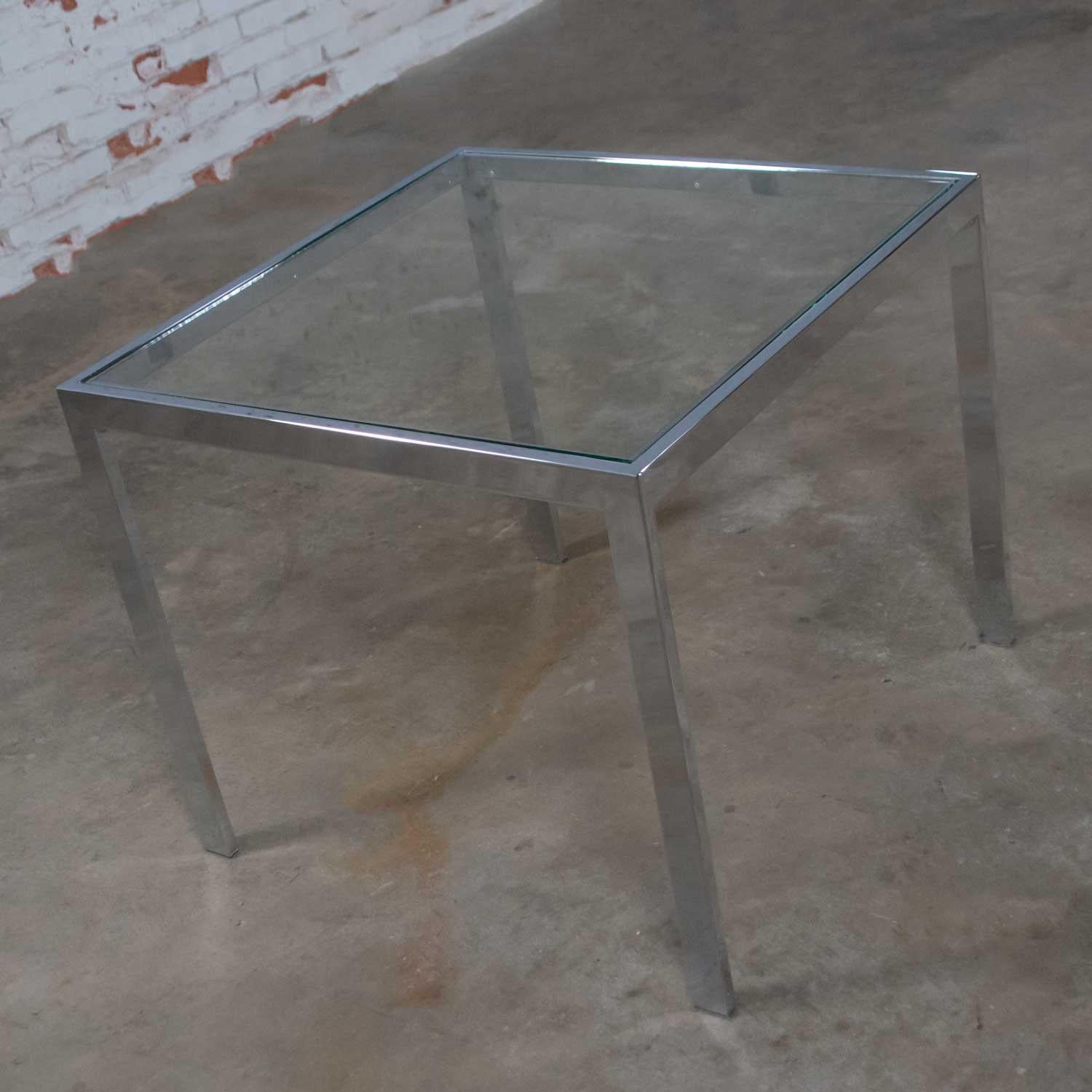 Mid-Century Modern Chrome and Glass Parsons End or Side Table after Baughman 1