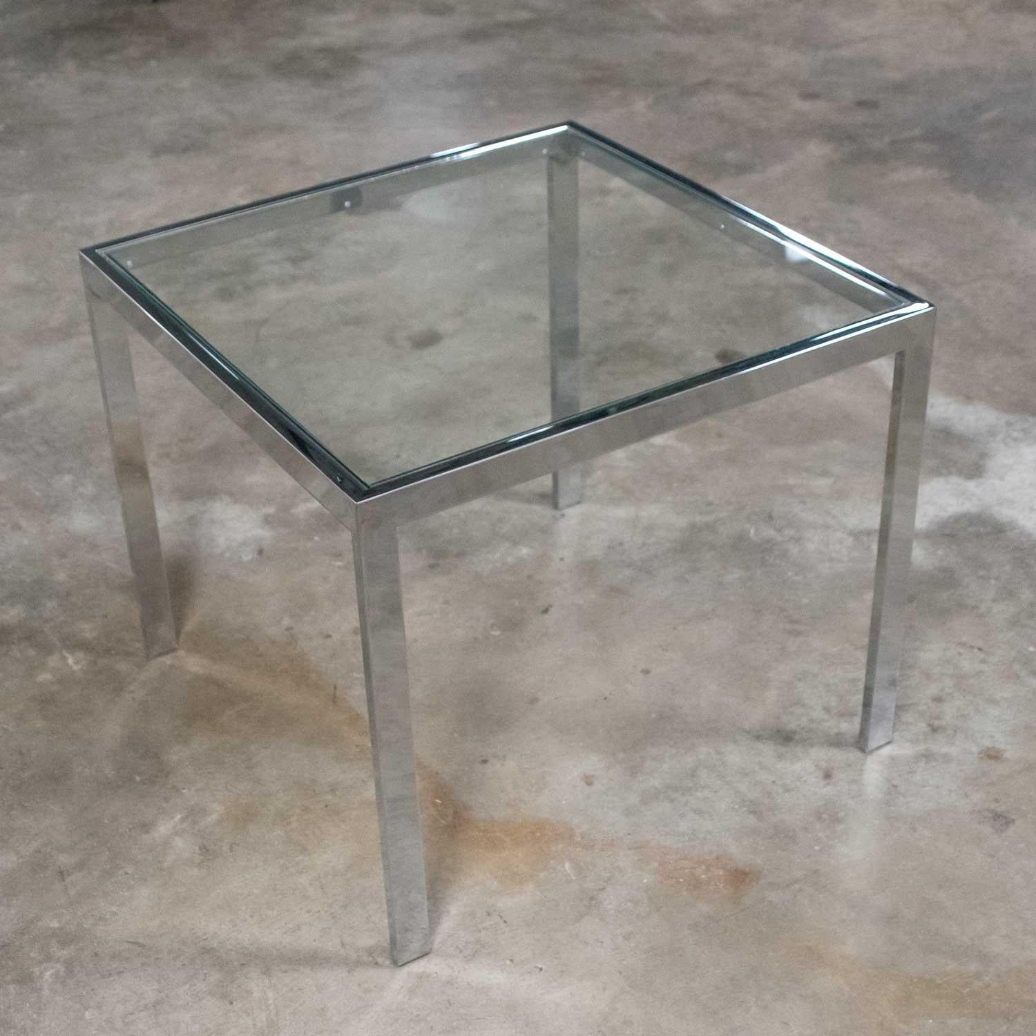 Mid-Century Modern Chrome and Glass Parsons End or Side Table after Baughman 2