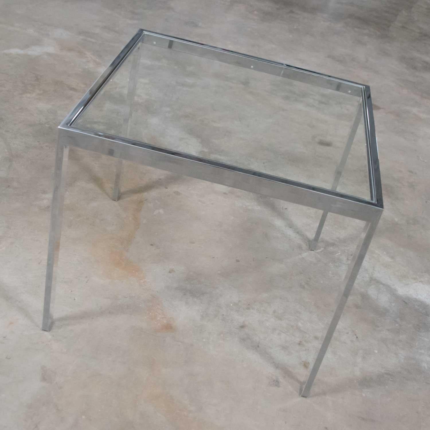 Mid-Century Modern Chrome and Glass Parsons End or Side Table after Baughman 4
