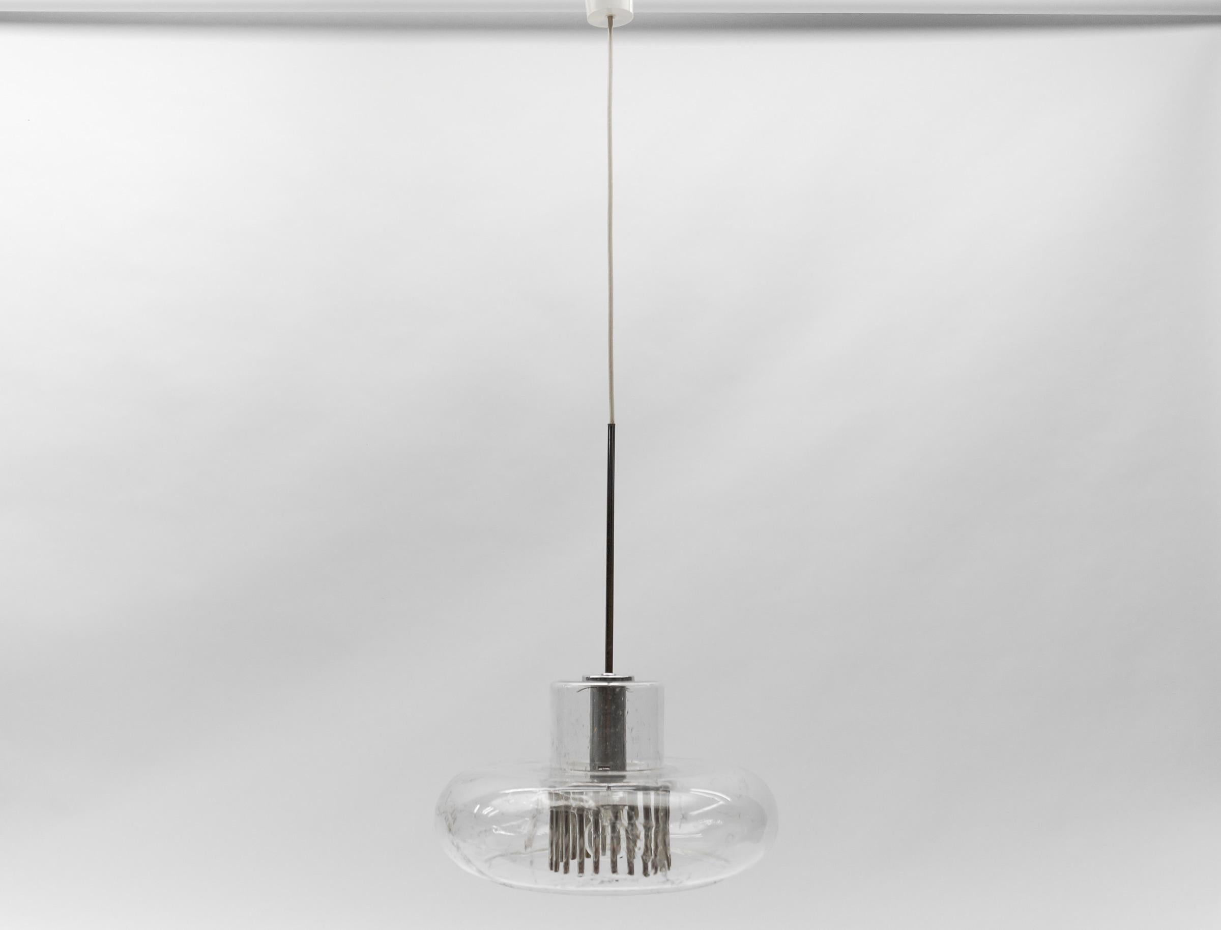 Mid Century Modern Chrome & Glass Pendant Lamp by Doria, 1960s Germany  In Good Condition For Sale In Nürnberg, Bayern