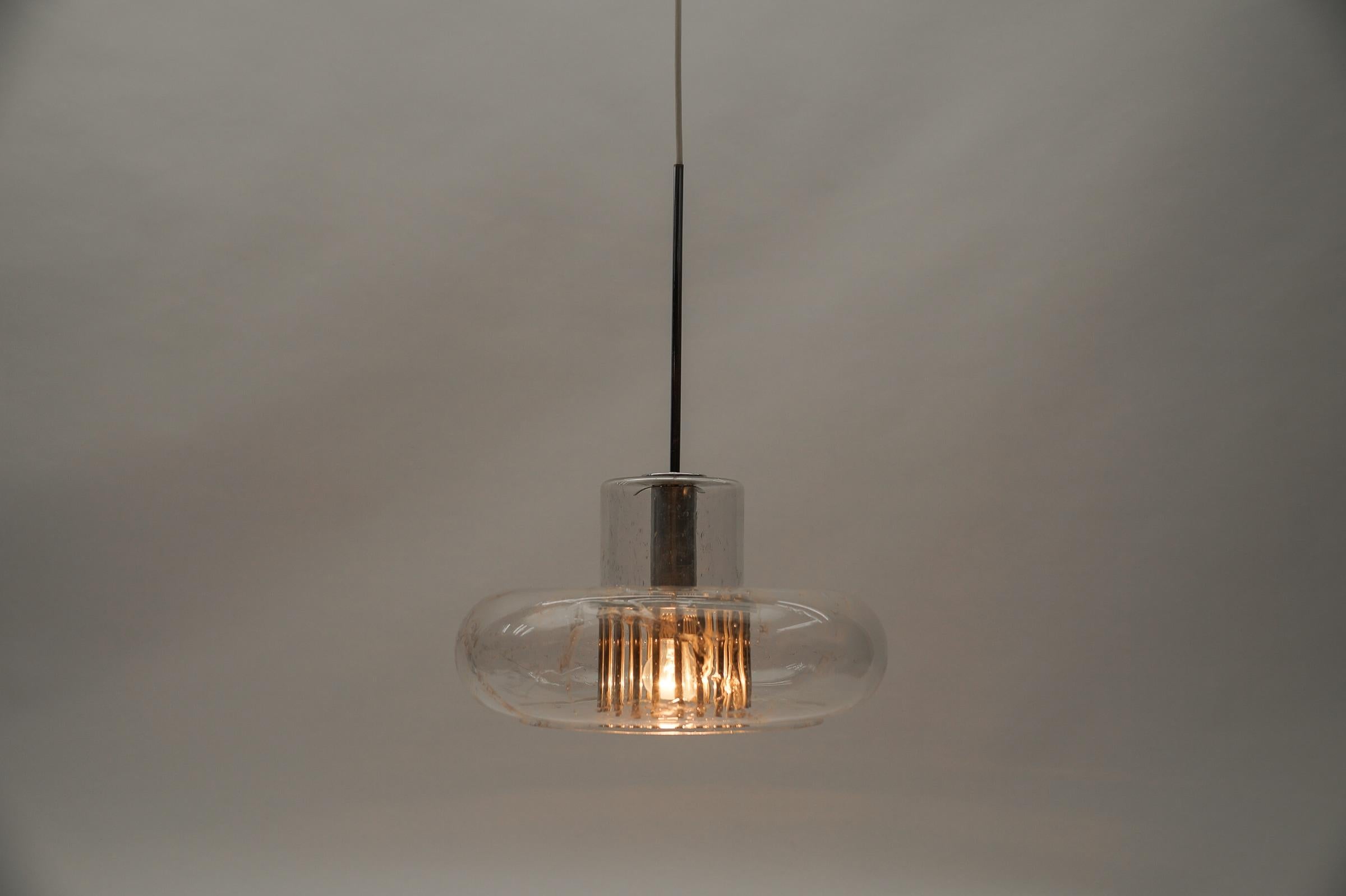 Mid-20th Century Mid Century Modern Chrome & Glass Pendant Lamp by Doria, 1960s Germany  For Sale