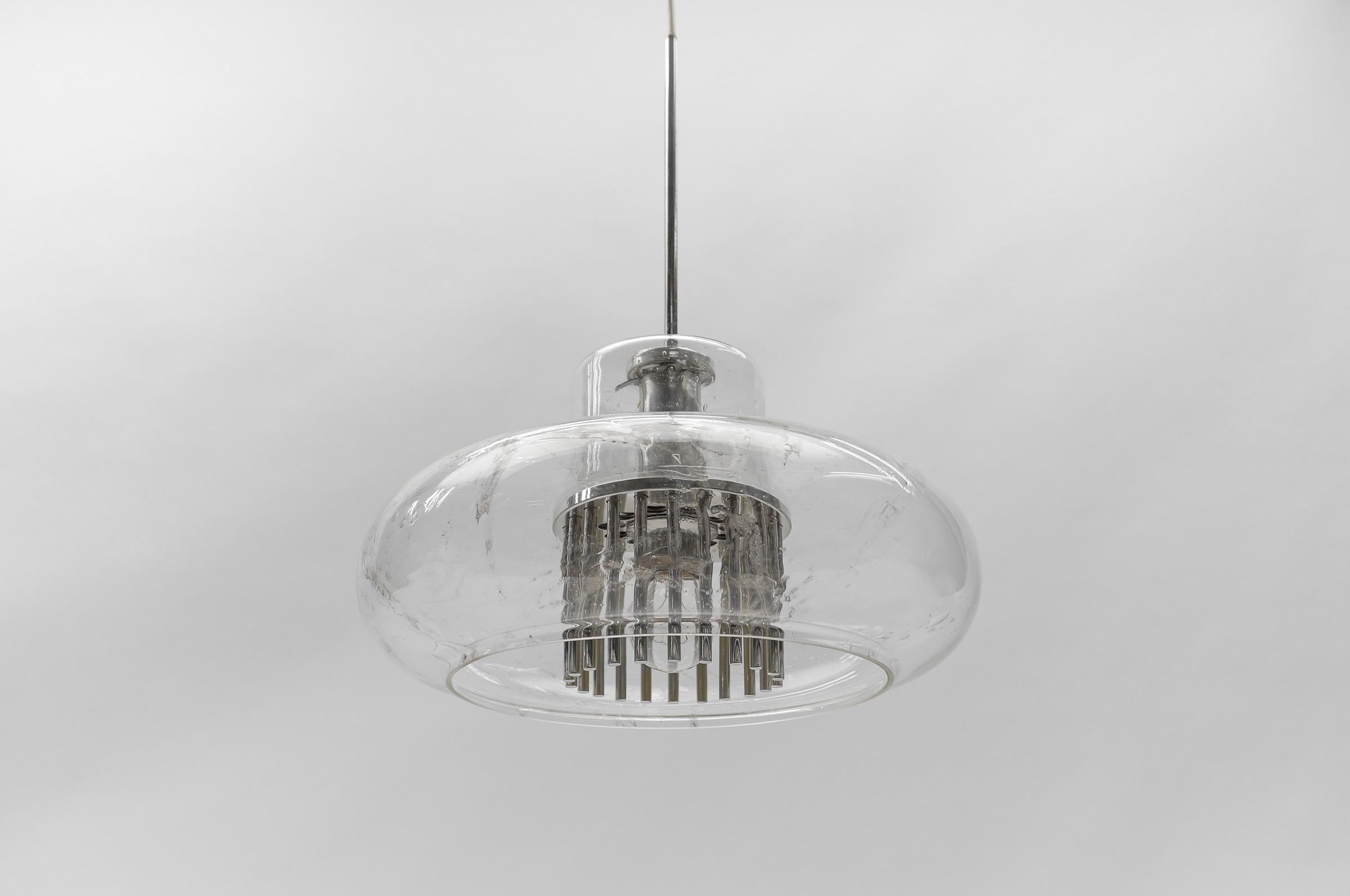 Mid Century Modern Chrome & Glass Pendant Lamp by Doria, 1960s Germany  For Sale 1