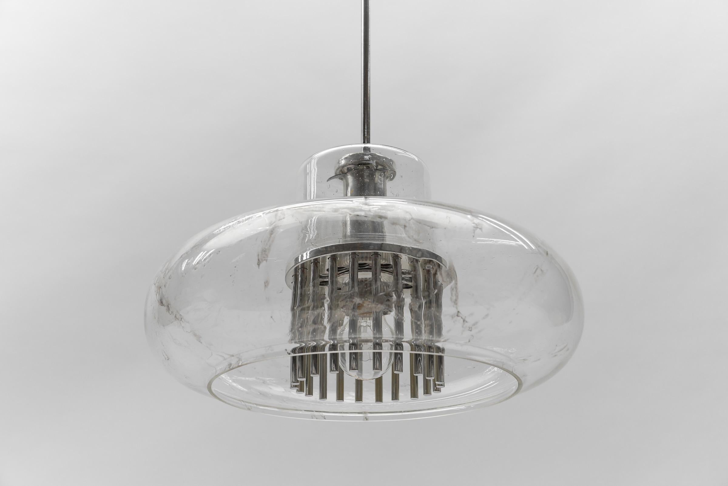 Mid Century Modern Chrome & Glass Pendant Lamp by Doria, 1960s Germany  For Sale 2