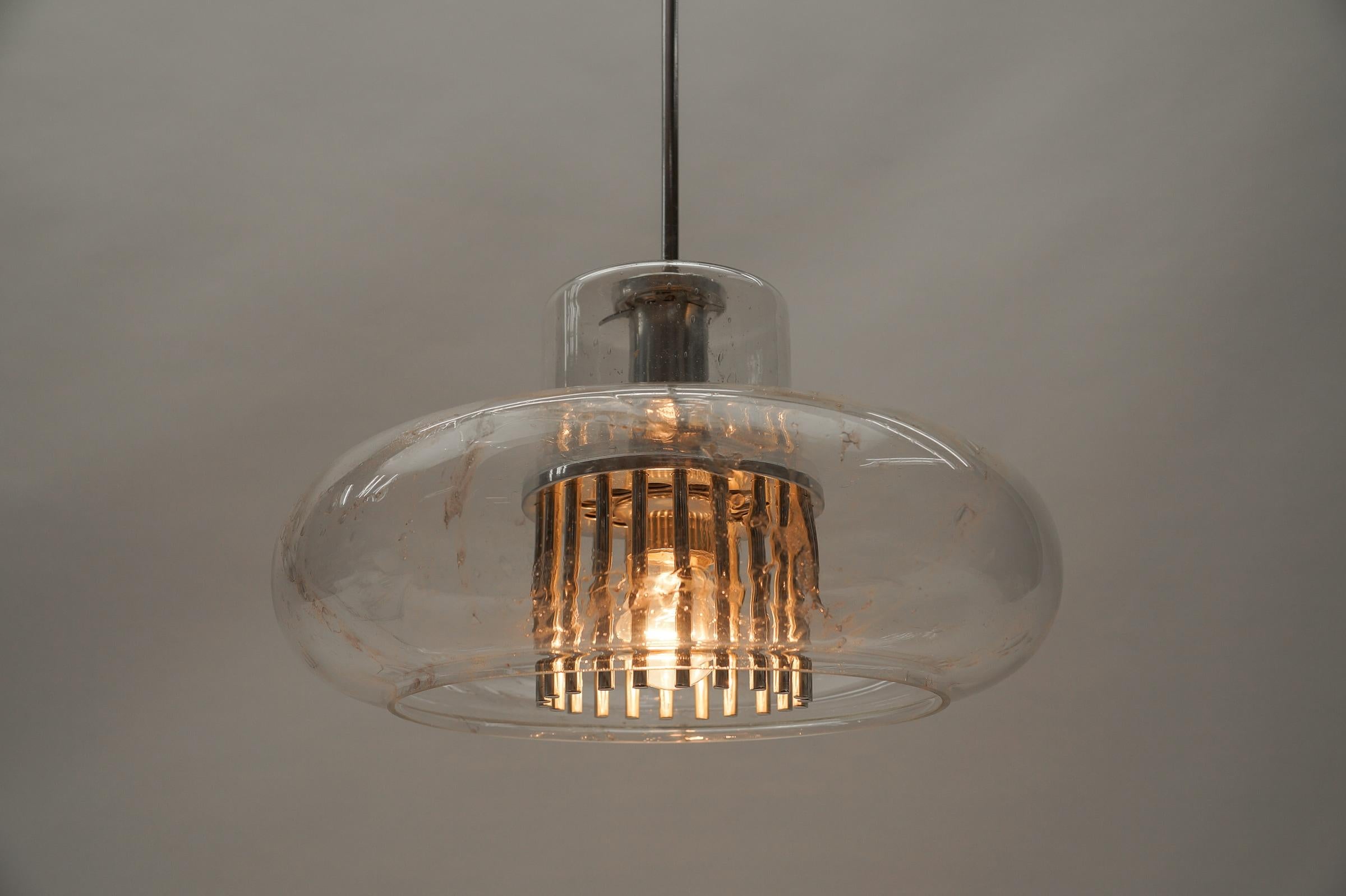 Mid Century Modern Chrome & Glass Pendant Lamp by Doria, 1960s Germany  For Sale 3