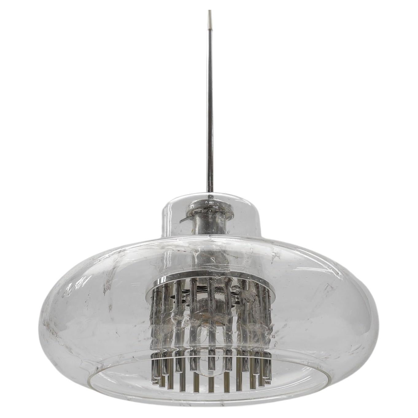 Mid Century Modern Chrome & Glass Pendant Lamp by Doria, 1960s Germany 