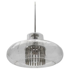 Mid Century Modern Chrome & Glass Pendant Lamp by Doria, 1960s Germany 