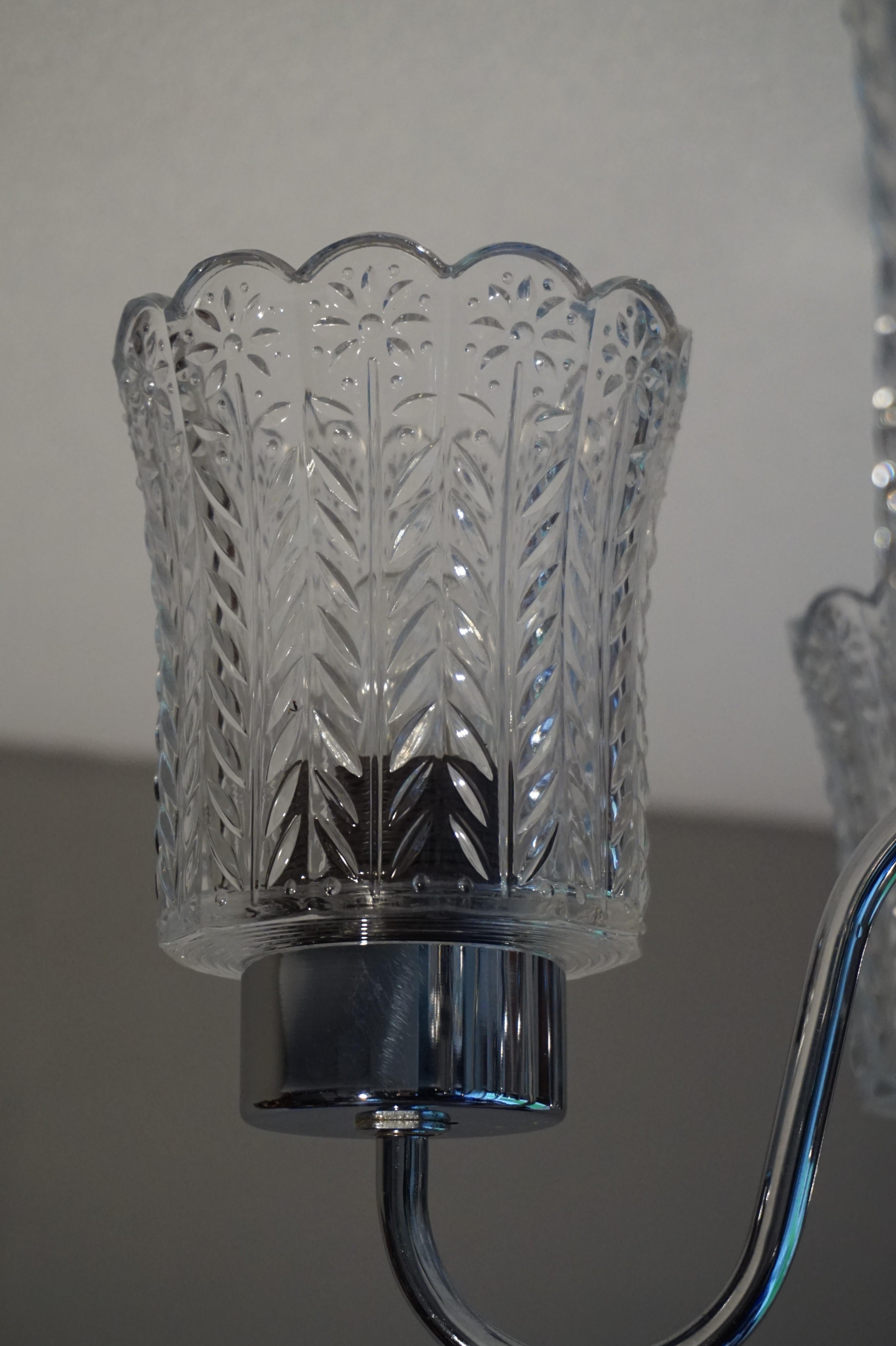 Lampe à suspension moderne du milieu du siècle dernier avec abat-jour en chrome et verre avec motifs de fleurs 3