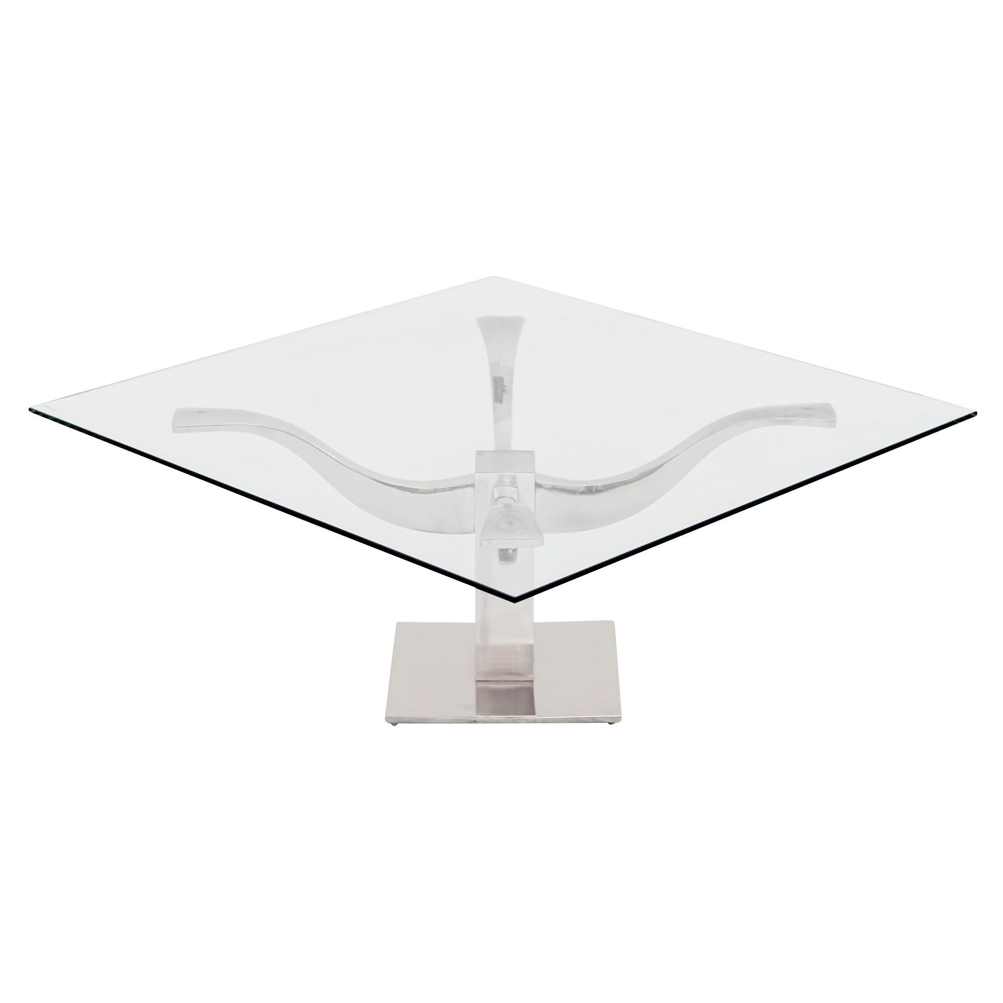 Mid-Century Modern Chrome & Glass Top 4-Arm Pedestal Coffee Table 5