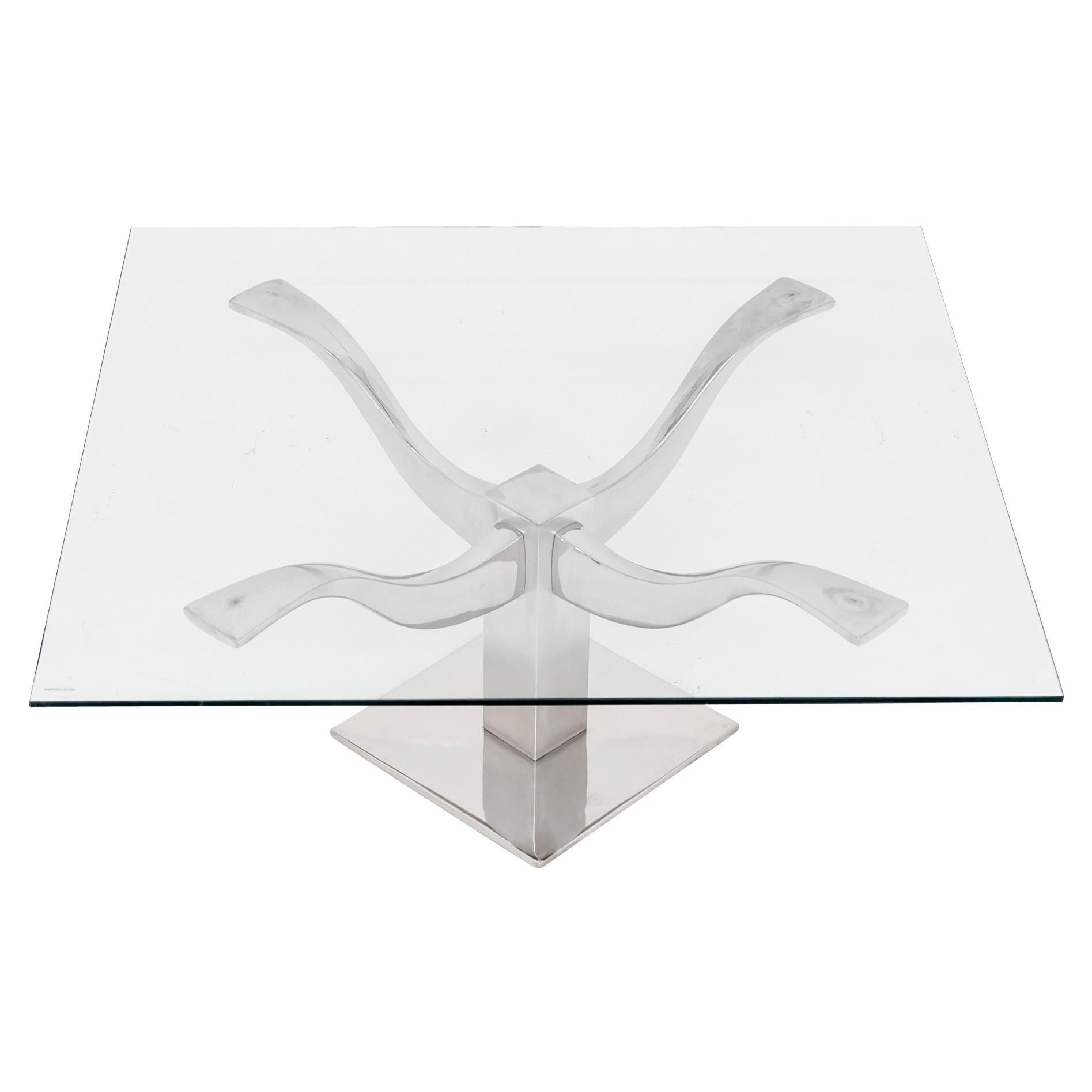 Mid-Century Modern Chrome & Glass Top 4-Arm Pedestal Coffee Table 3