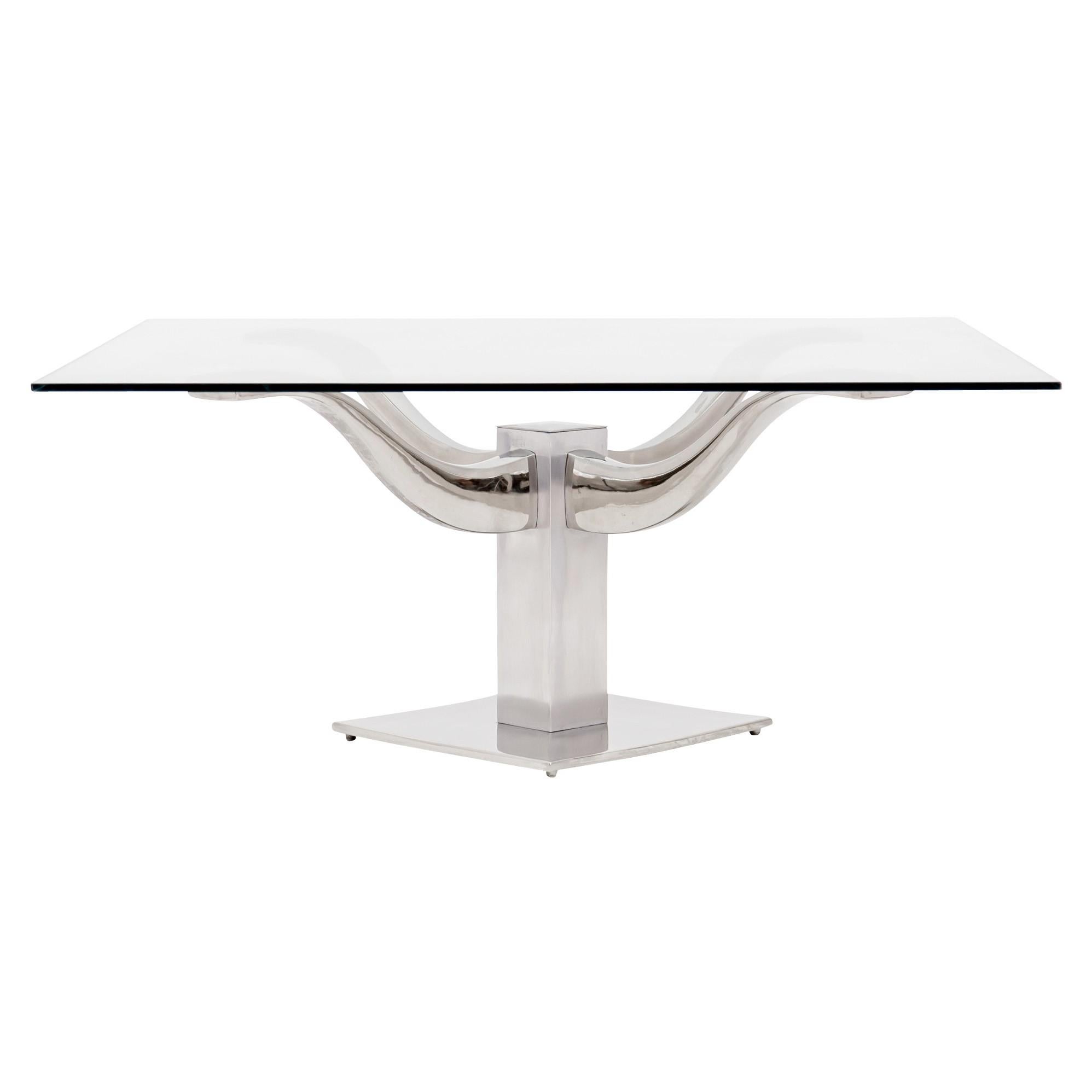 Mid-Century Modern Chrome & Glass Top 4-Arm Pedestal Coffee Table 4