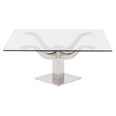 Mid-Century Modern Chrome & Glass Top 4-Arm Pedestal Coffee Table