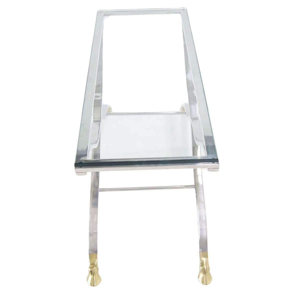 High quality highly polished solid chrome glass top console table.