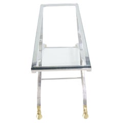 Mid Century Modern Chrome Glass Top Coffee Console Table with Brass Hoof-Feet