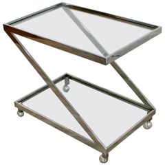 Mid-Century Modern Chrome and Glass Z-Shaped 2-Tier Serving Bar Cart, 1970s