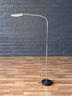 Mid-Century Modern Chrome Gooseneck Reading Floor Lamp w/ Iron Base