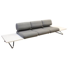 Mid-Century Modern Chrome Gray Sofa with Built in Side Tables Nelson Miller Era