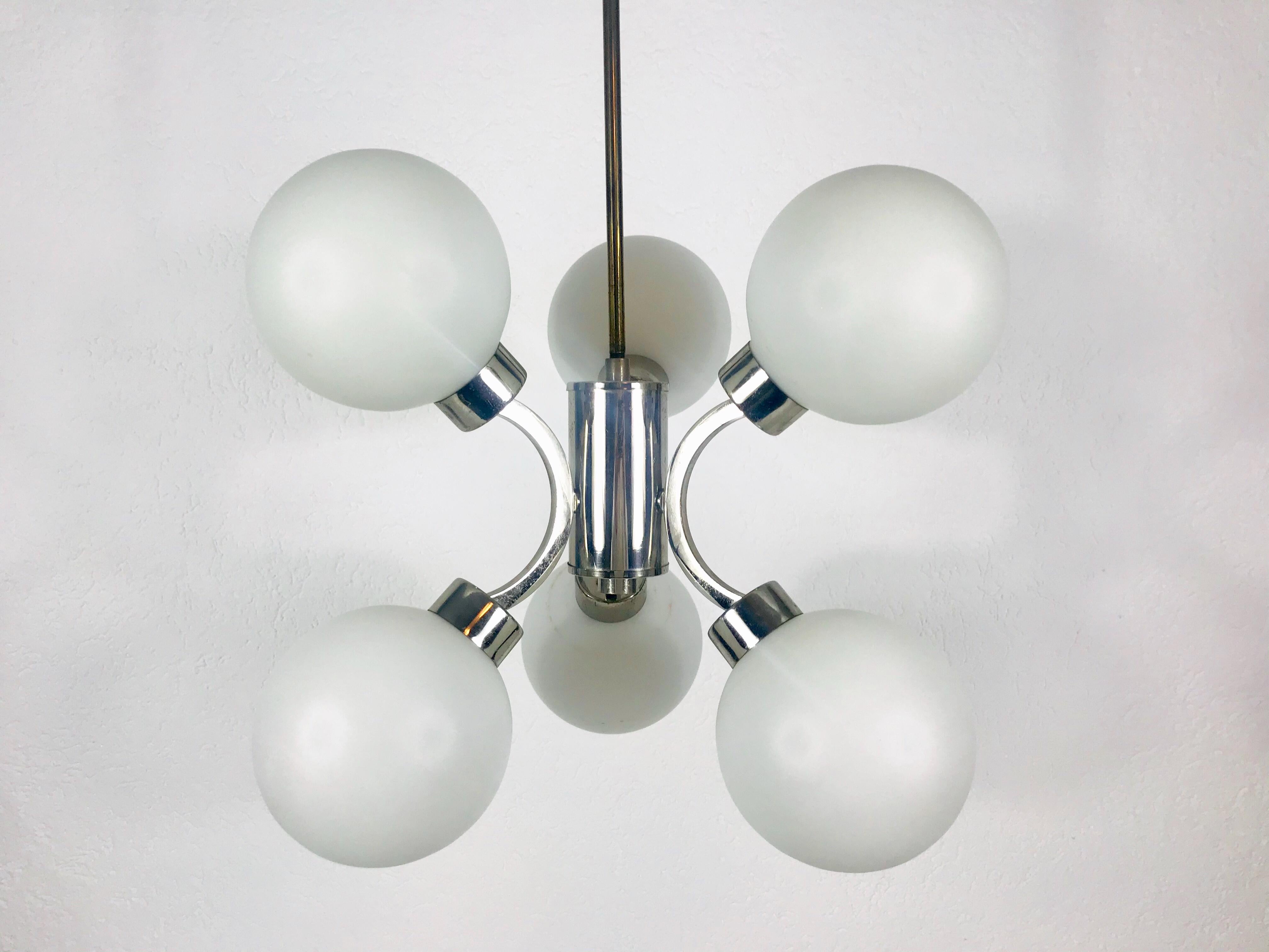 Mid-20th Century Mid-Century Modern Chrome Kaiser 6-Arm Space Age Chandelier, 1960s, Germany For Sale
