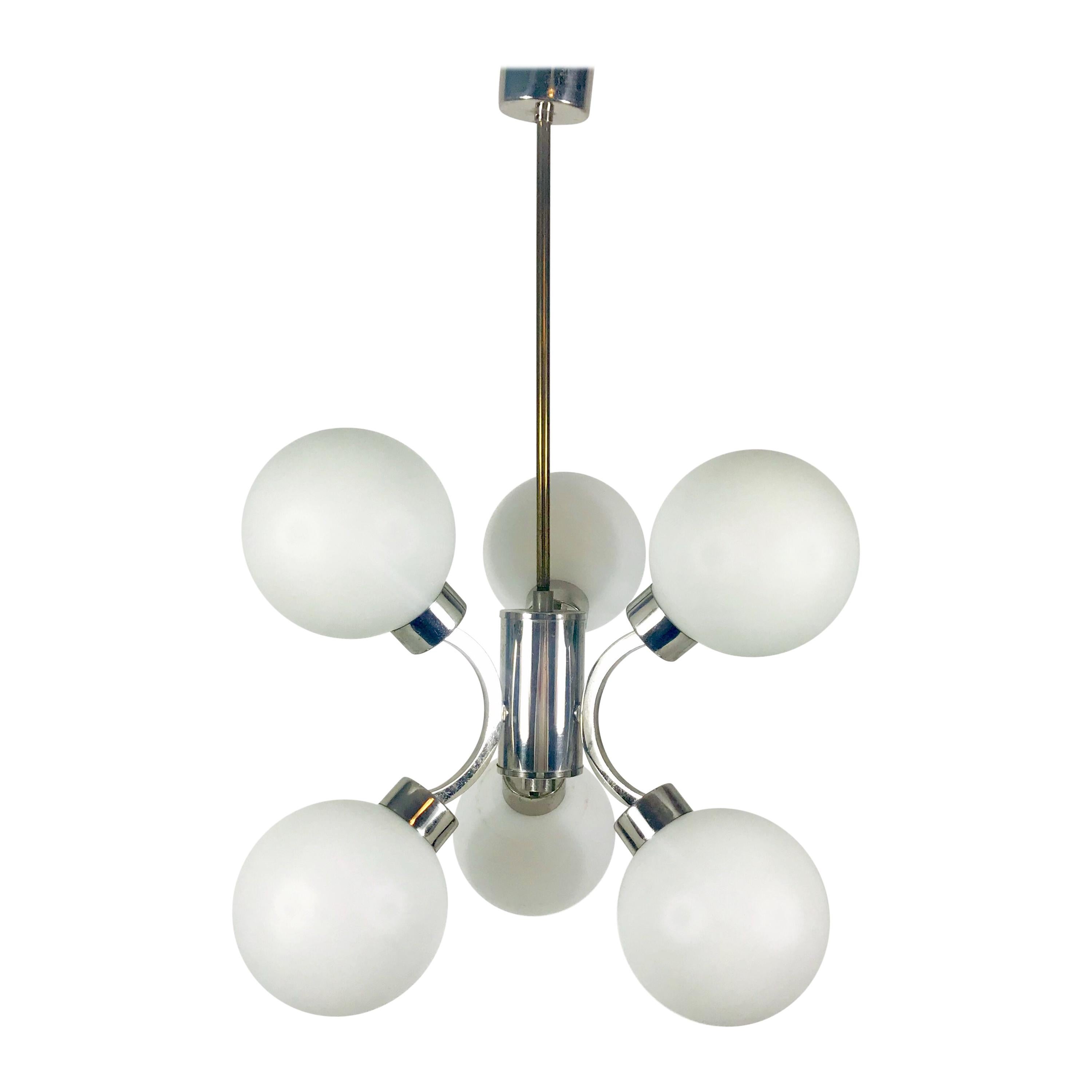 Mid-Century Modern Chrome Kaiser 6-Arm Space Age Chandelier, 1960s, Germany For Sale