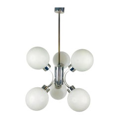 Vintage Mid-Century Modern Chrome Kaiser 6-Arm Space Age Chandelier, 1960s, Germany