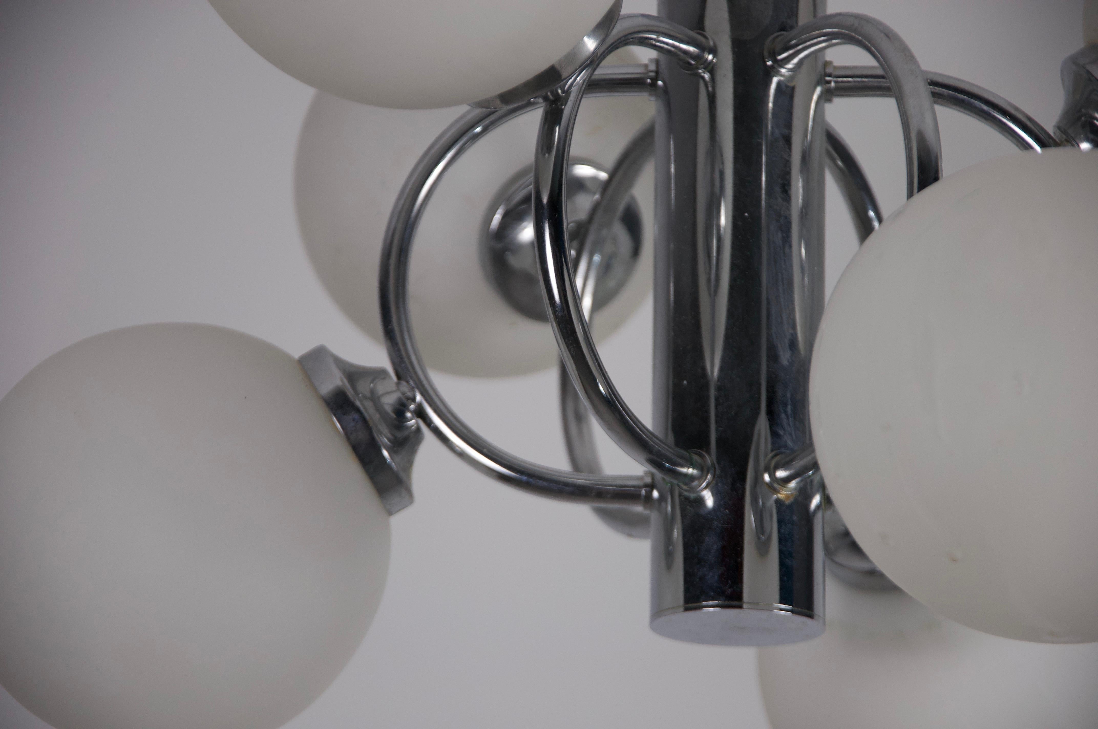 Mid-Century Modern Chrome Kaiser 6-Arm Space Age Chandelier, Germany, 1960s For Sale 5