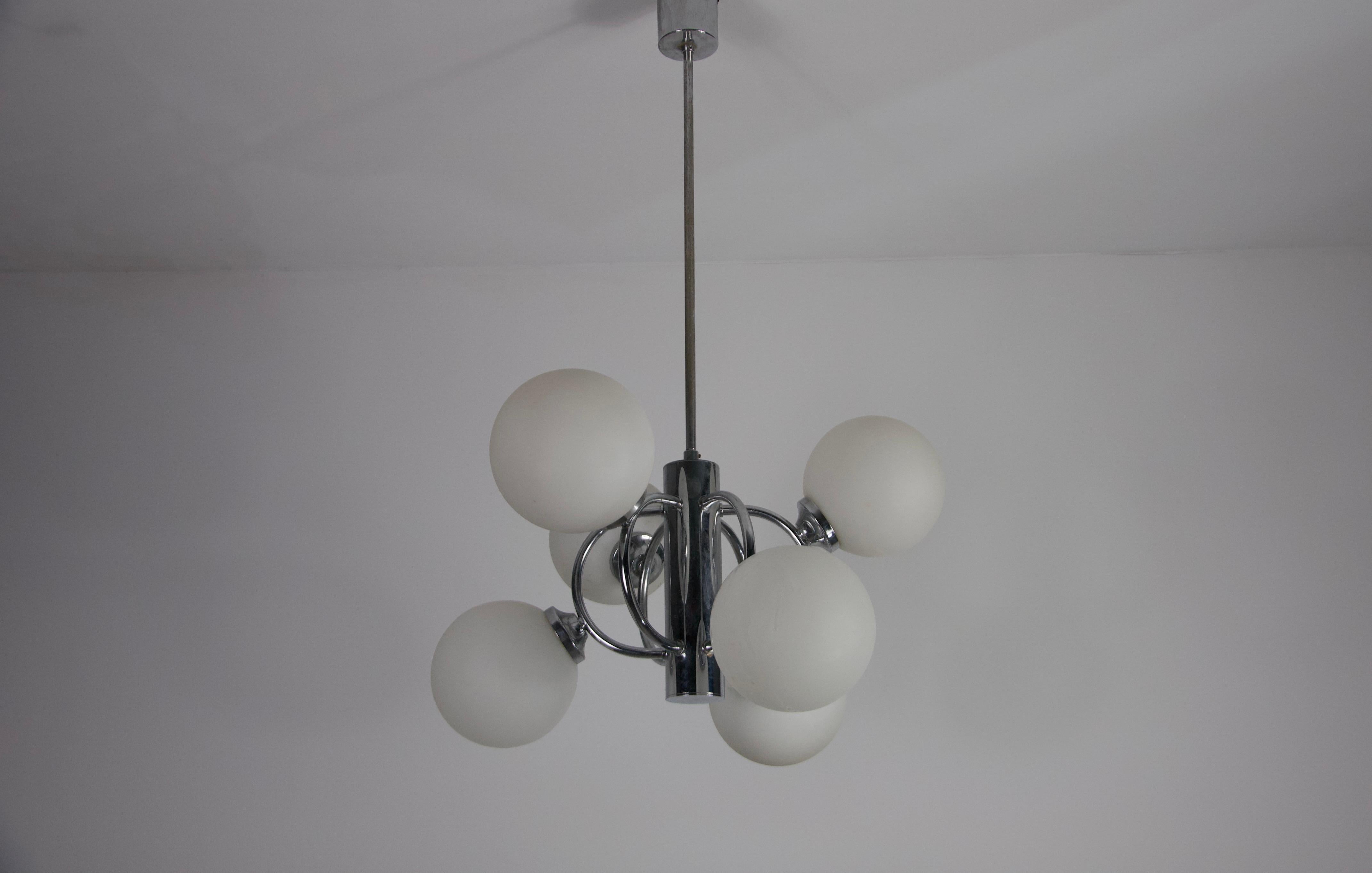 Mid-20th Century Mid-Century Modern Chrome Kaiser 6-Arm Space Age Chandelier, Germany, 1960s For Sale