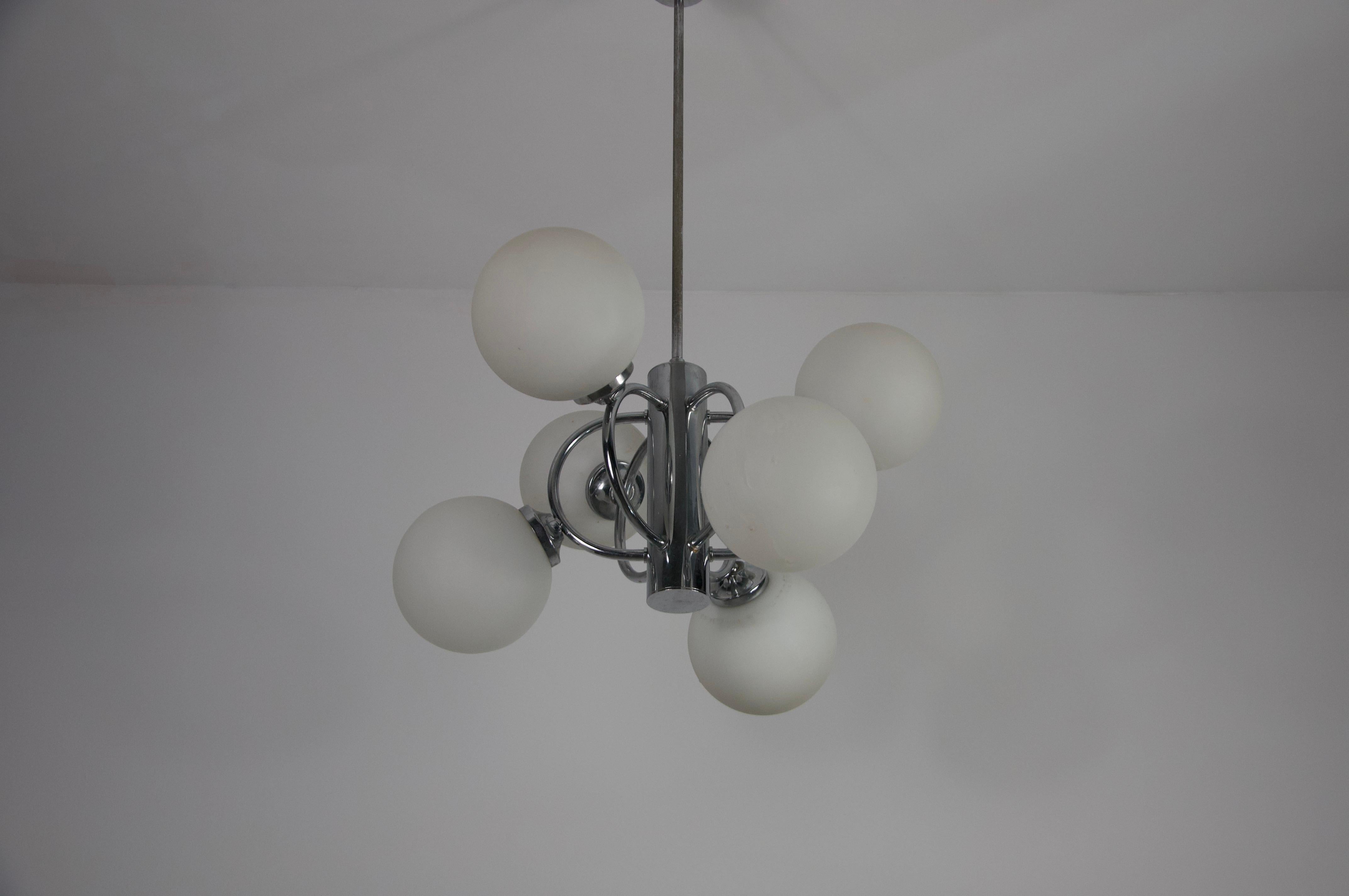Mid-Century Modern Chrome Kaiser 6-Arm Space Age Chandelier, Germany, 1960s For Sale 3