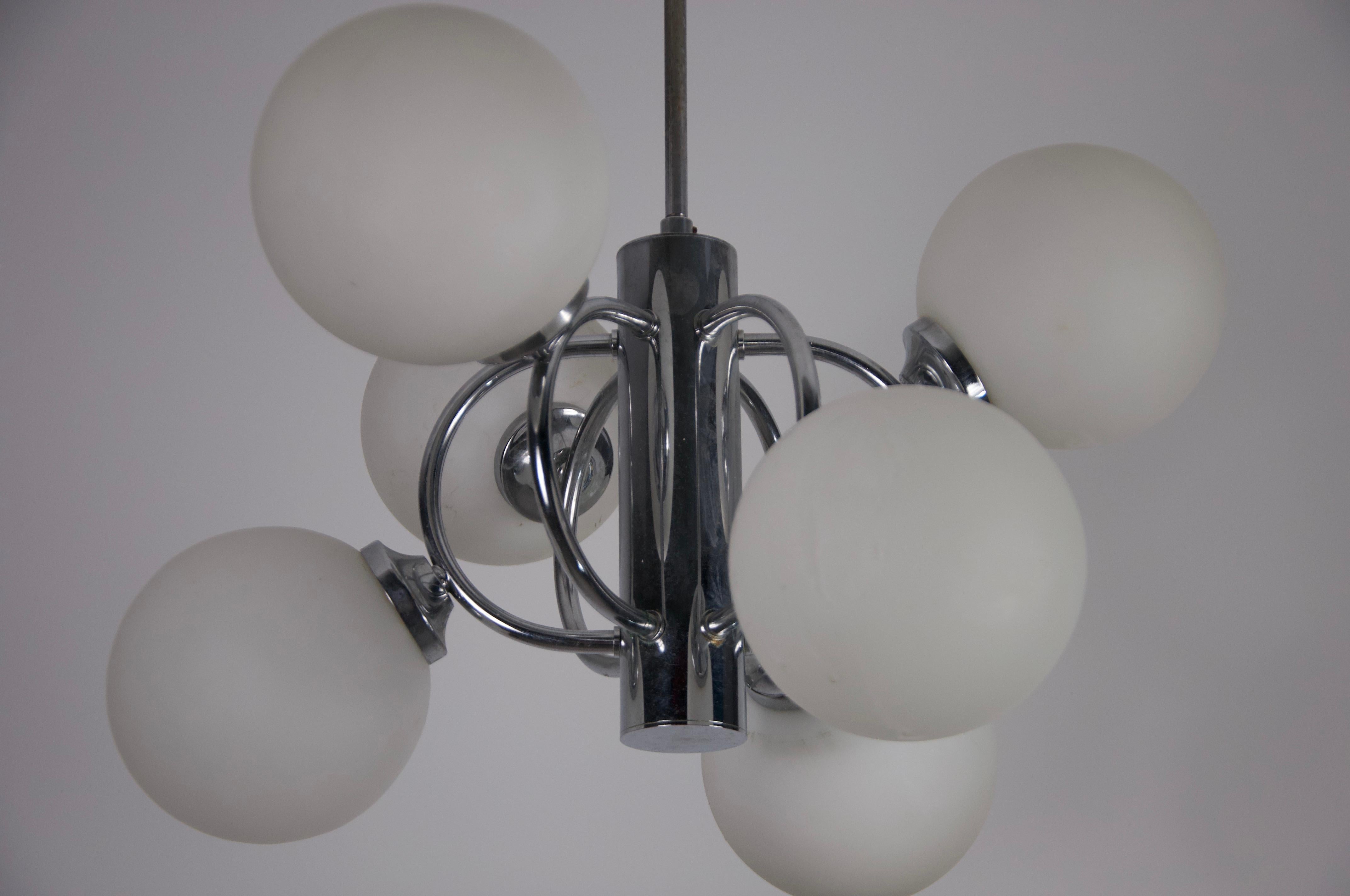 Mid-Century Modern Chrome Kaiser 6-Arm Space Age Chandelier, Germany, 1960s For Sale 4