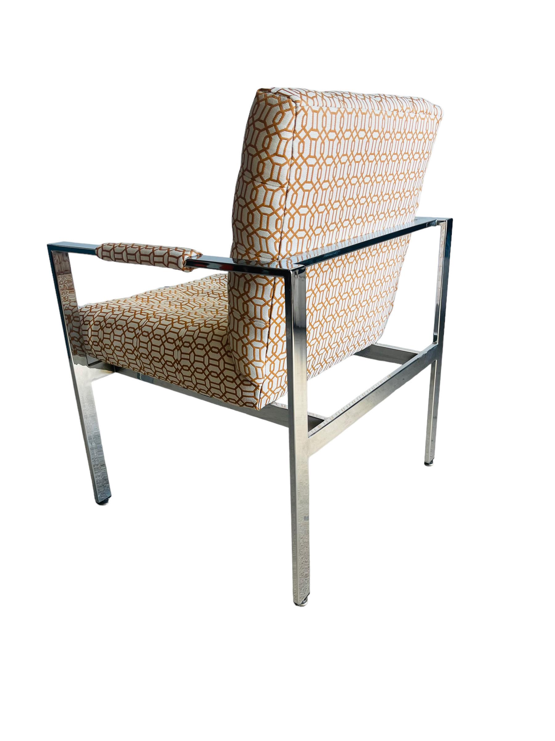 American Mid-Century Modern Chrome Lounge Chair / New Upholstery For Sale