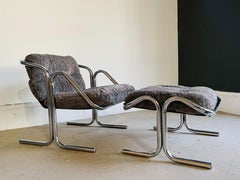Mid-Century Modern Chrome Lounge Chair & Ottoman by Jerry Johnson for Landes